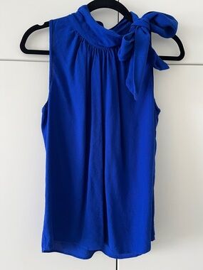 Ann Taylor Sleeveless Tie-Neck Blouse in Cobalt Blue